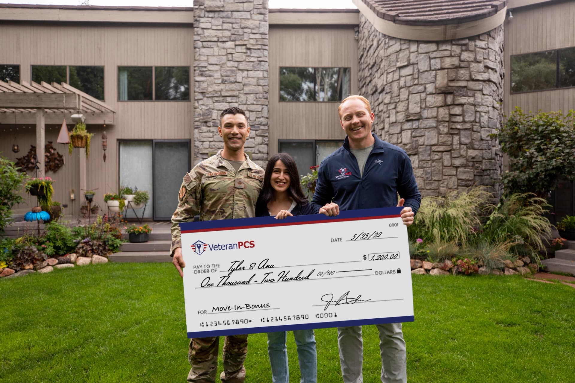 VeteranPCS military family receiving a move-in bonus check